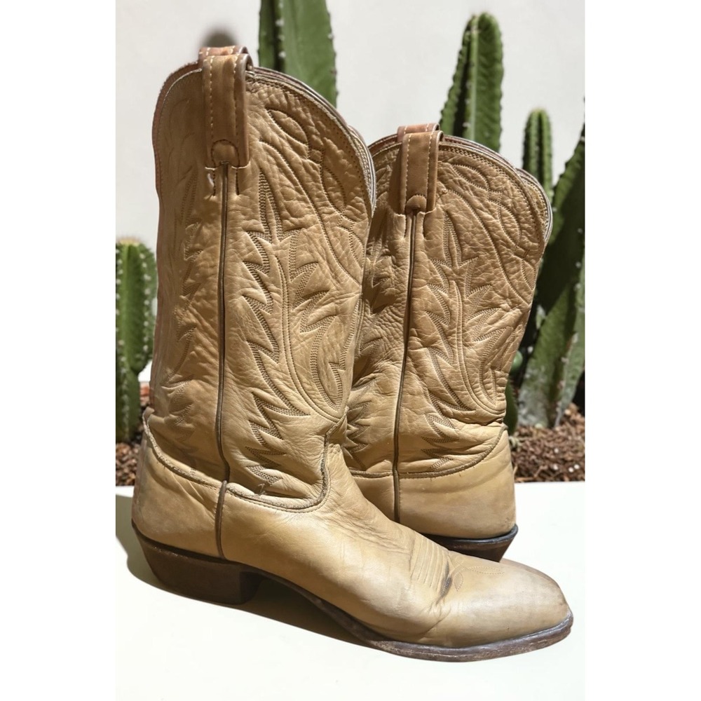 Vintage Nocona Men's 9.5D Tan Leather Western Cowboy Boots Soft Leather - Picture 3 of 13